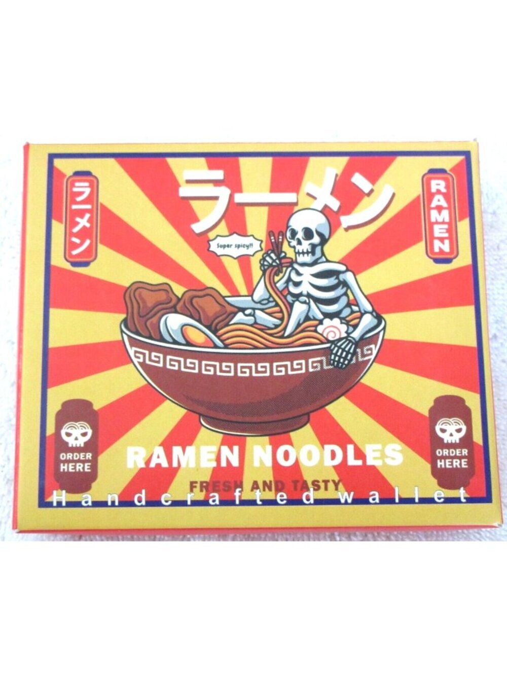 Anime Ramen Noodles Skeleton Fresh and Tasty Print Bi-Fold Vegan Leather Wallet - Picture 2 of 5